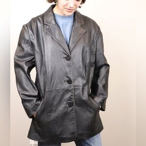 Classic Black Leather Women's Jacket XXL Buttonfront READ